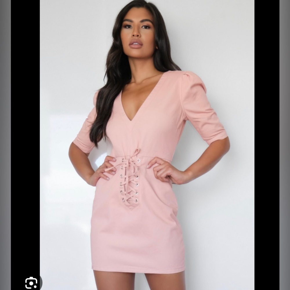 Pink Plunge Corset Tie Denim Dress size 6